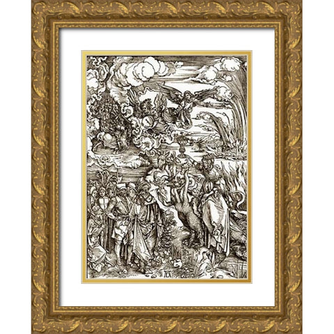 The Revelation Of St John 14 Gold Ornate Wood Framed Art Print with Double Matting by Durer, Albrecht