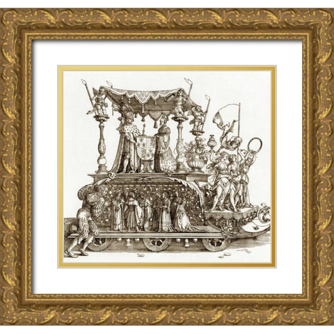 The Small Triumphal Car Gold Ornate Wood Framed Art Print with Double Matting by Durer, Albrecht