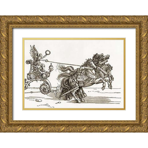 The Small Triumphal Car 2 Gold Ornate Wood Framed Art Print with Double Matting by Durer, Albrecht
