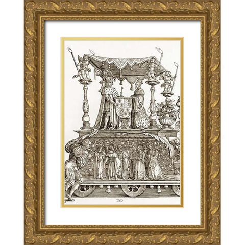 The Small Triumphal Car Detail Gold Ornate Wood Framed Art Print with Double Matting by Durer, Albrecht