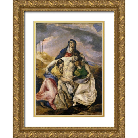 Pieta Gold Ornate Wood Framed Art Print with Double Matting by El Greco