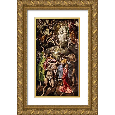 The Baptism Of Museumist Gold Ornate Wood Framed Art Print with Double Matting by Greco, El