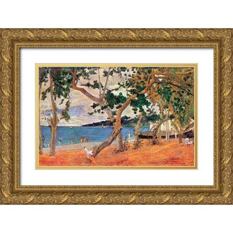 By The Seashore Gold Ornate Wood Framed Art Print with Double Matting by Gauguin, Paul