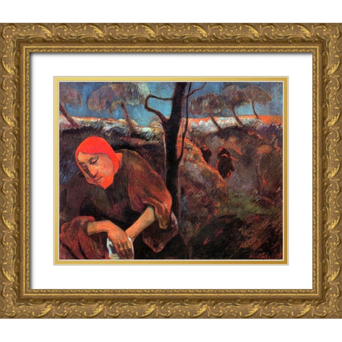 Christ In The Garden Of Olives Gold Ornate Wood Framed Art Print with Double Matting by Gauguin, Paul