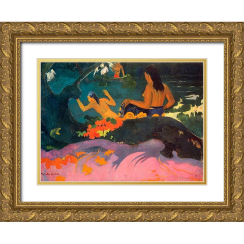 Fatata Te Miti Gold Ornate Wood Framed Art Print with Double Matting by Gauguin, Paul