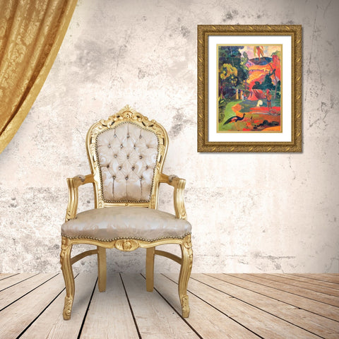 Matamoe Gold Ornate Wood Framed Art Print with Double Matting by Gauguin, Paul