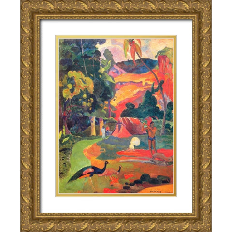 Matamoe Gold Ornate Wood Framed Art Print with Double Matting by Gauguin, Paul