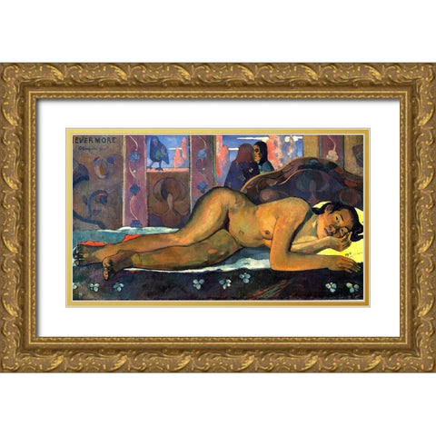 Nevermore Gold Ornate Wood Framed Art Print with Double Matting by Gauguin, Paul