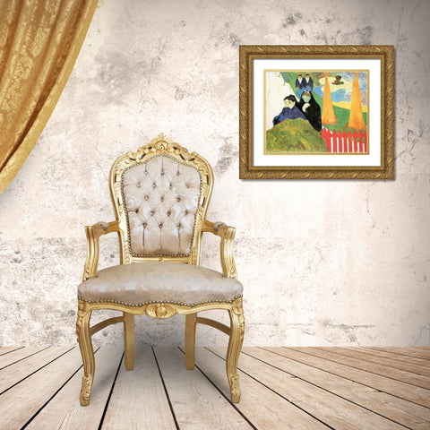 Old Women At Arles Gold Ornate Wood Framed Art Print with Double Matting by Gauguin, Paul
