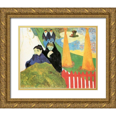 Old Women At Arles Gold Ornate Wood Framed Art Print with Double Matting by Gauguin, Paul