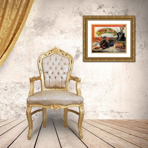 Still Life With Fan Gold Ornate Wood Framed Art Print with Double Matting by Gauguin, Paul
