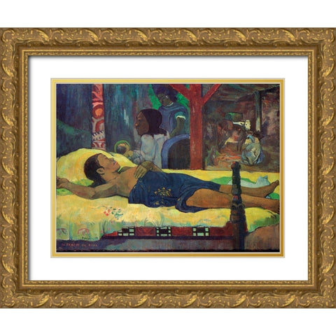 Te Tamari Nu Atua Gold Ornate Wood Framed Art Print with Double Matting by Gauguin, Paul