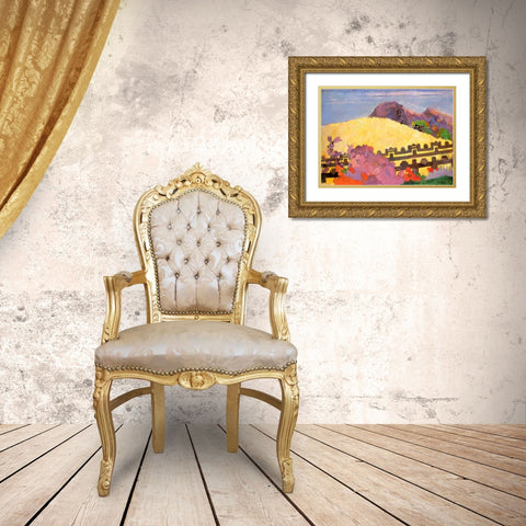 There Is The Temple Gold Ornate Wood Framed Art Print with Double Matting by Gauguin, Paul