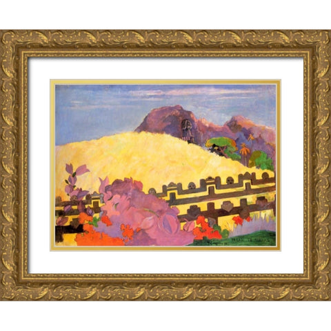 There Is The Temple Gold Ornate Wood Framed Art Print with Double Matting by Gauguin, Paul