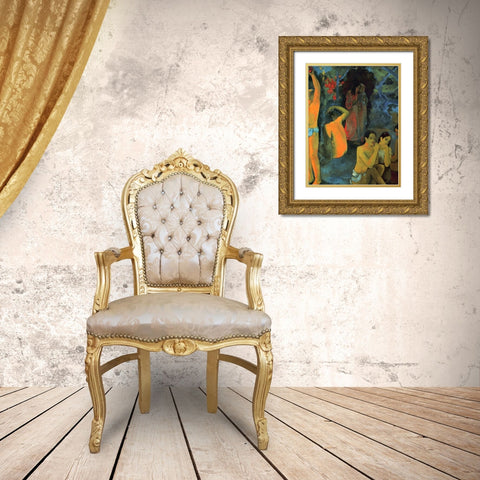 Where Do We Come From Detail 1 Gold Ornate Wood Framed Art Print with Double Matting by Gauguin, Paul