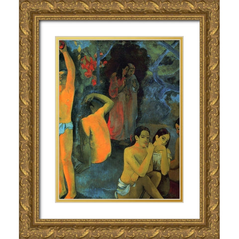 Where Do We Come From Detail 1 Gold Ornate Wood Framed Art Print with Double Matting by Gauguin, Paul