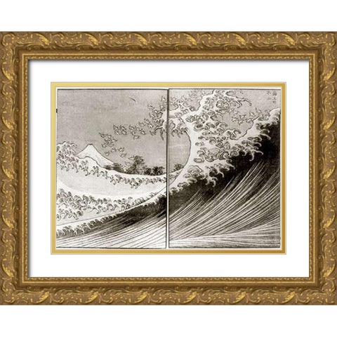 Mount Fuji Seen Above The Waves Gold Ornate Wood Framed Art Print with Double Matting by Hokusai