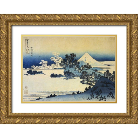 Mount Fuji Seen From Shichirigahama Beach 1831 Gold Ornate Wood Framed Art Print with Double Matting by Hokusai