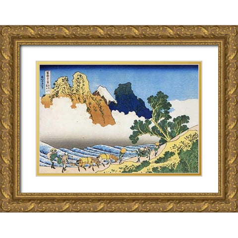 Mount Fuji Seen From The Banks Of Minobu River 1835 Gold Ornate Wood Framed Art Print with Double Matting by Hokusai