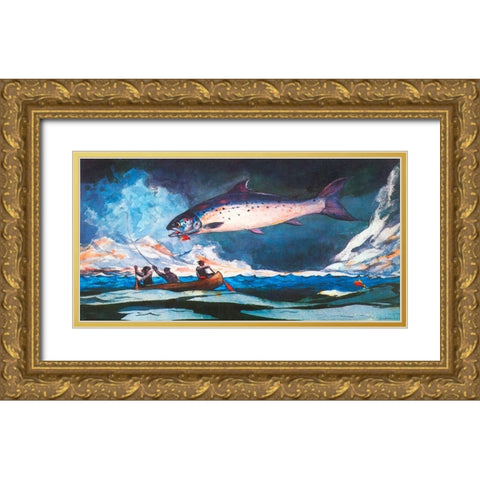A Good Pool Saugenay River Gold Ornate Wood Framed Art Print with Double Matting by Homer, Winslow