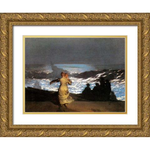A Summer Night Gold Ornate Wood Framed Art Print with Double Matting by Homer, Winslow