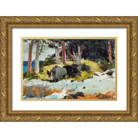 Bermuda Settlers Gold Ornate Wood Framed Art Print with Double Matting by Homer, Winslow