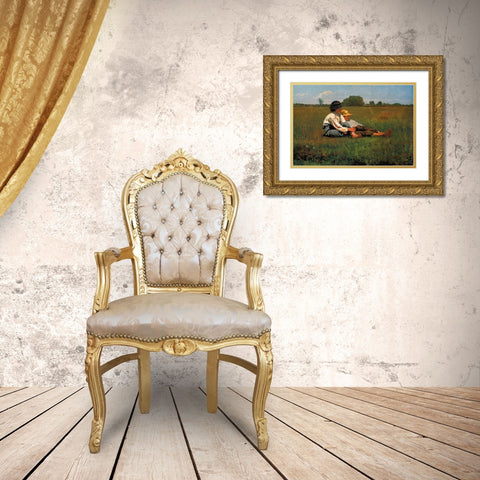 Boys In A Pasture Gold Ornate Wood Framed Art Print with Double Matting by Homer, Winslow