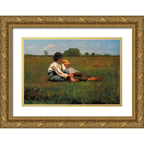 Boys In A Pasture Gold Ornate Wood Framed Art Print with Double Matting by Homer, Winslow
