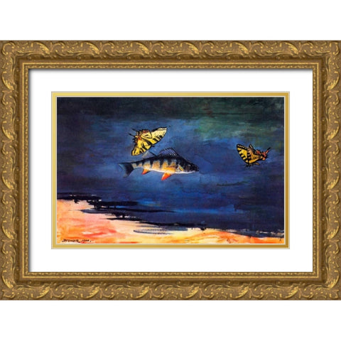 Fish And Butterflies Gold Ornate Wood Framed Art Print with Double Matting by Homer, Winslow