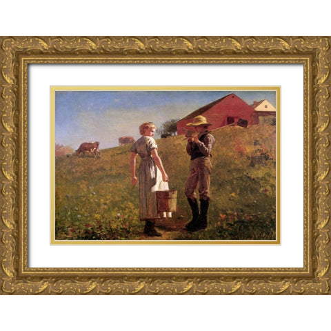 Gloucester Farm Gold Ornate Wood Framed Art Print with Double Matting by Homer, Winslow