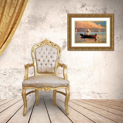 Glouchester Harbor Gold Ornate Wood Framed Art Print with Double Matting by Homer, Winslow