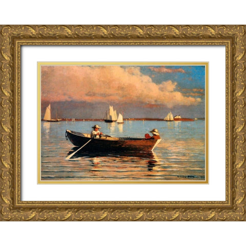 Glouchester Harbor Gold Ornate Wood Framed Art Print with Double Matting by Homer, Winslow