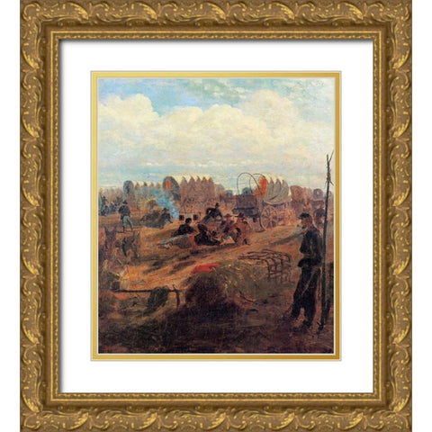 Halt Of A Wagon Train Gold Ornate Wood Framed Art Print with Double Matting by Homer, Winslow