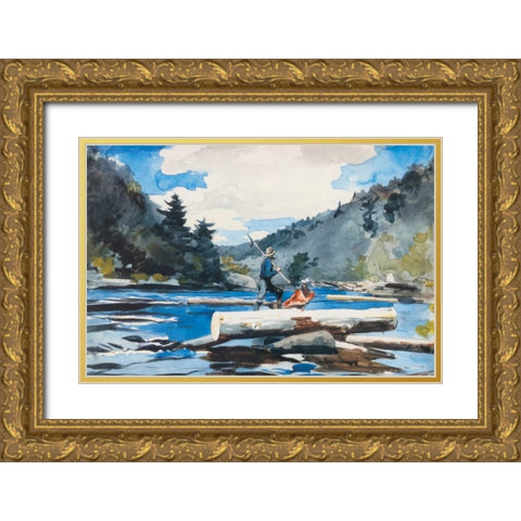 Hudson River Logging Gold Ornate Wood Framed Art Print with Double Matting by Homer, Winslow