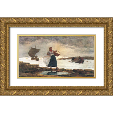 Inside The Bar Tynemouth Gold Ornate Wood Framed Art Print with Double Matting by Homer, Winslow