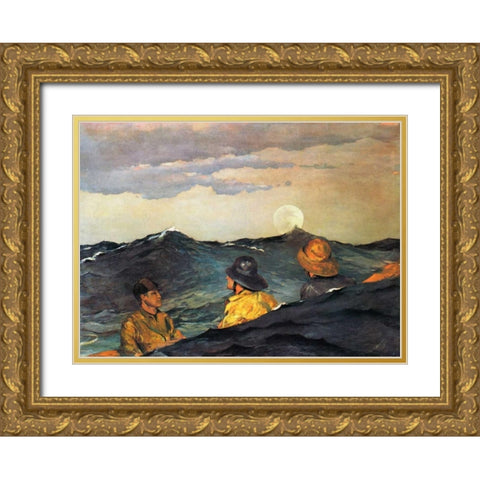 Kissing The Moon Gold Ornate Wood Framed Art Print with Double Matting by Homer, Winslow