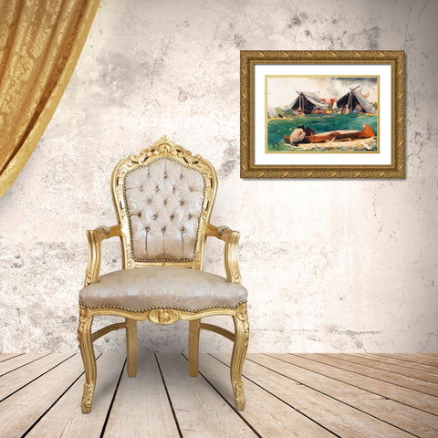 Montagnais Indians Gold Ornate Wood Framed Art Print with Double Matting by Homer, Winslow