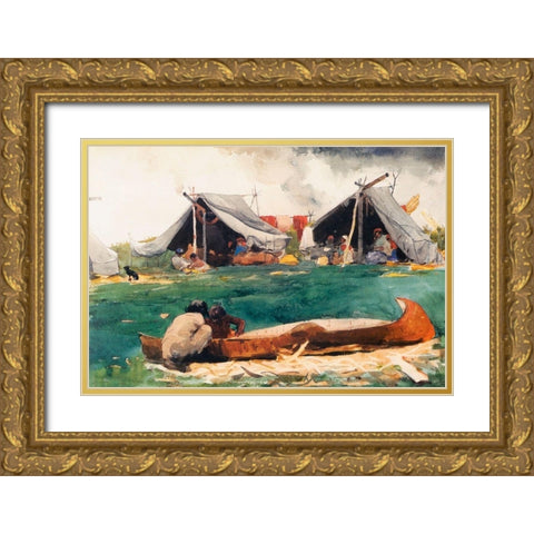 Montagnais Indians Gold Ornate Wood Framed Art Print with Double Matting by Homer, Winslow