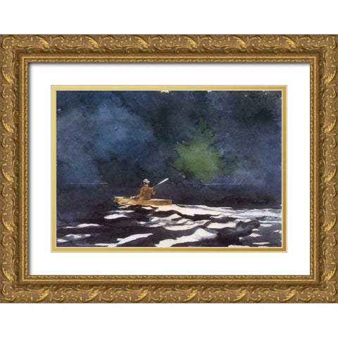 Paddling At Dusk Gold Ornate Wood Framed Art Print with Double Matting by Homer, Winslow