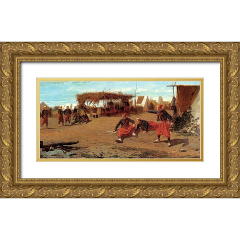 Pitching Quoits Gold Ornate Wood Framed Art Print with Double Matting by Homer, Winslow