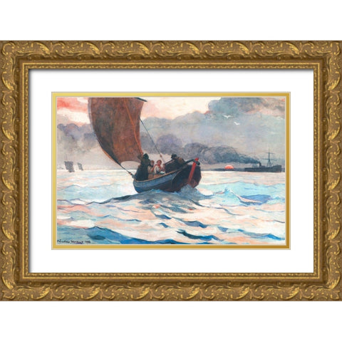 Returning Fishing Boats Gold Ornate Wood Framed Art Print with Double Matting by Homer, Winslow