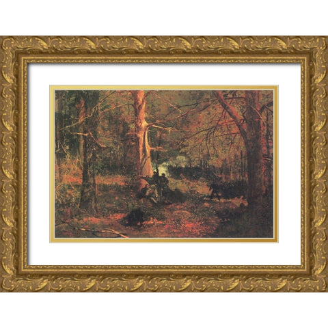 Skirmish In The Wilderness Gold Ornate Wood Framed Art Print with Double Matting by Homer, Winslow