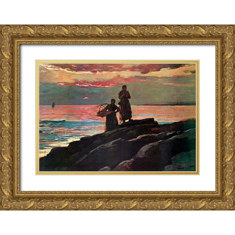 Sunset Saco Bay Gold Ornate Wood Framed Art Print with Double Matting by Homer, Winslow