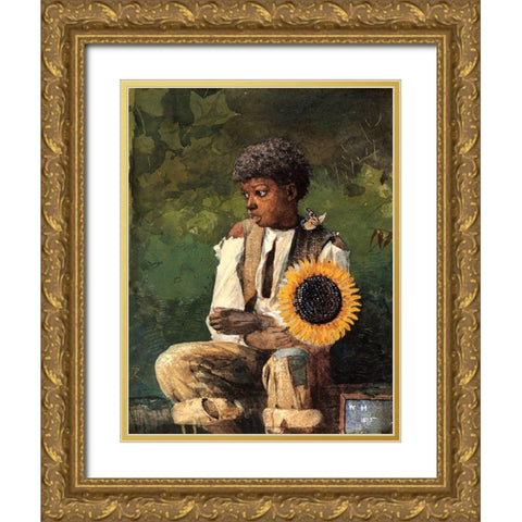 Taking Sunflower To Teacher Gold Ornate Wood Framed Art Print with Double Matting by Homer, Winslow