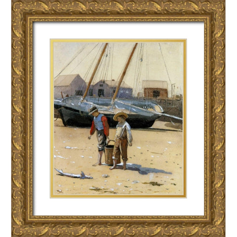 The Basket Of Clams 1873 Gold Ornate Wood Framed Art Print with Double Matting by Homer, Winslow
