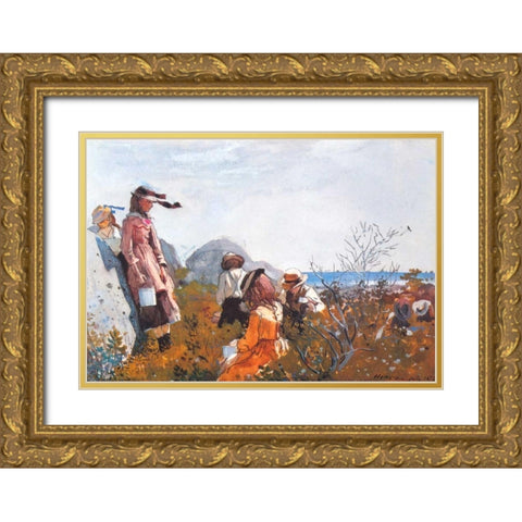 The Berry Pickers Gold Ornate Wood Framed Art Print with Double Matting by Homer, Winslow