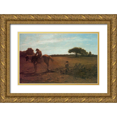 The Brush Harrow Gold Ornate Wood Framed Art Print with Double Matting by Homer, Winslow
