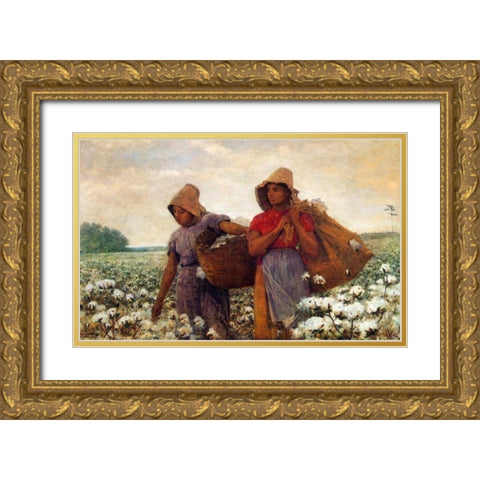 The Cotton Pickers Gold Ornate Wood Framed Art Print with Double Matting by Homer, Winslow