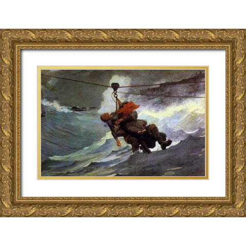 The Life Line Gold Ornate Wood Framed Art Print with Double Matting by Homer, Winslow