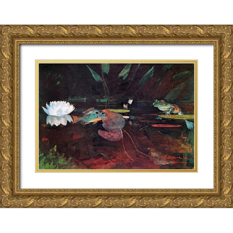 The Mink Pond Gold Ornate Wood Framed Art Print with Double Matting by Homer, Winslow